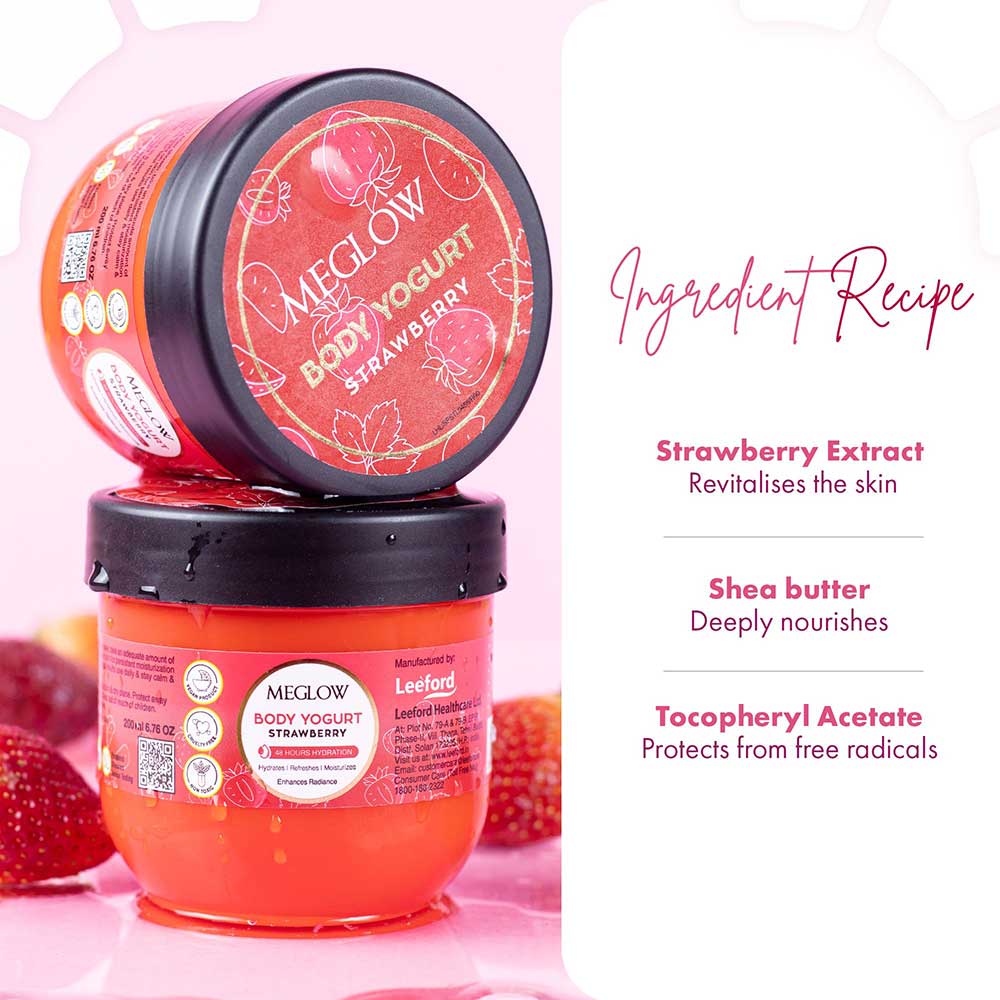 2 - Meglow Body Yogurt,  200 ml  Strawberry for Instant Hydration 