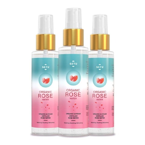1 - Setu Organic Rose Water,  100 ml  Steam Distilled (Pack of 3) 