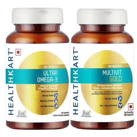 HealthKart Multivit Gold 5-in-1-MultiVitamin & Ultra Omega 3 Triple Strength Combo