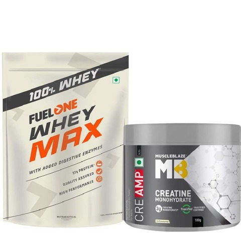 Fuel One Whey Max, 2.2 lb Chocolate & MuscleBlaze Creatine Monohydrate CreAMP 100g Combo