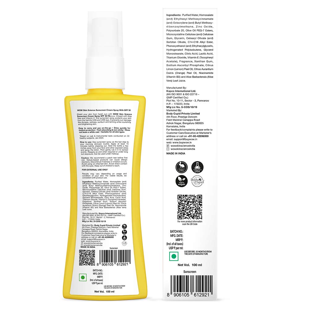 5 - WOW Skin Science Sunscreen Spray,  100 ml  SPF 50 