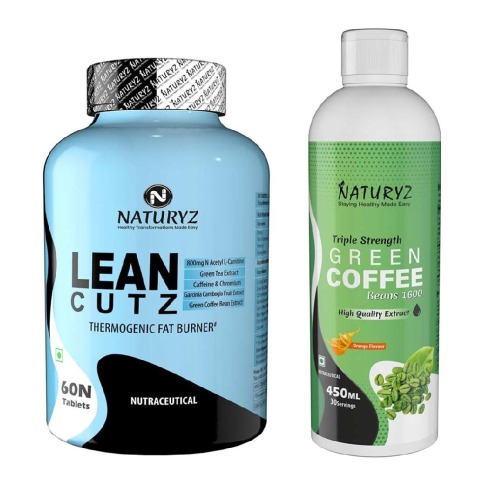 1 - Naturyz LEAN CUTZ Thermogenic Fat Burner 60 Tablets & Triple Strength Green Coffee Bean Extract Combo, 450 ml Unflavoured & Orange