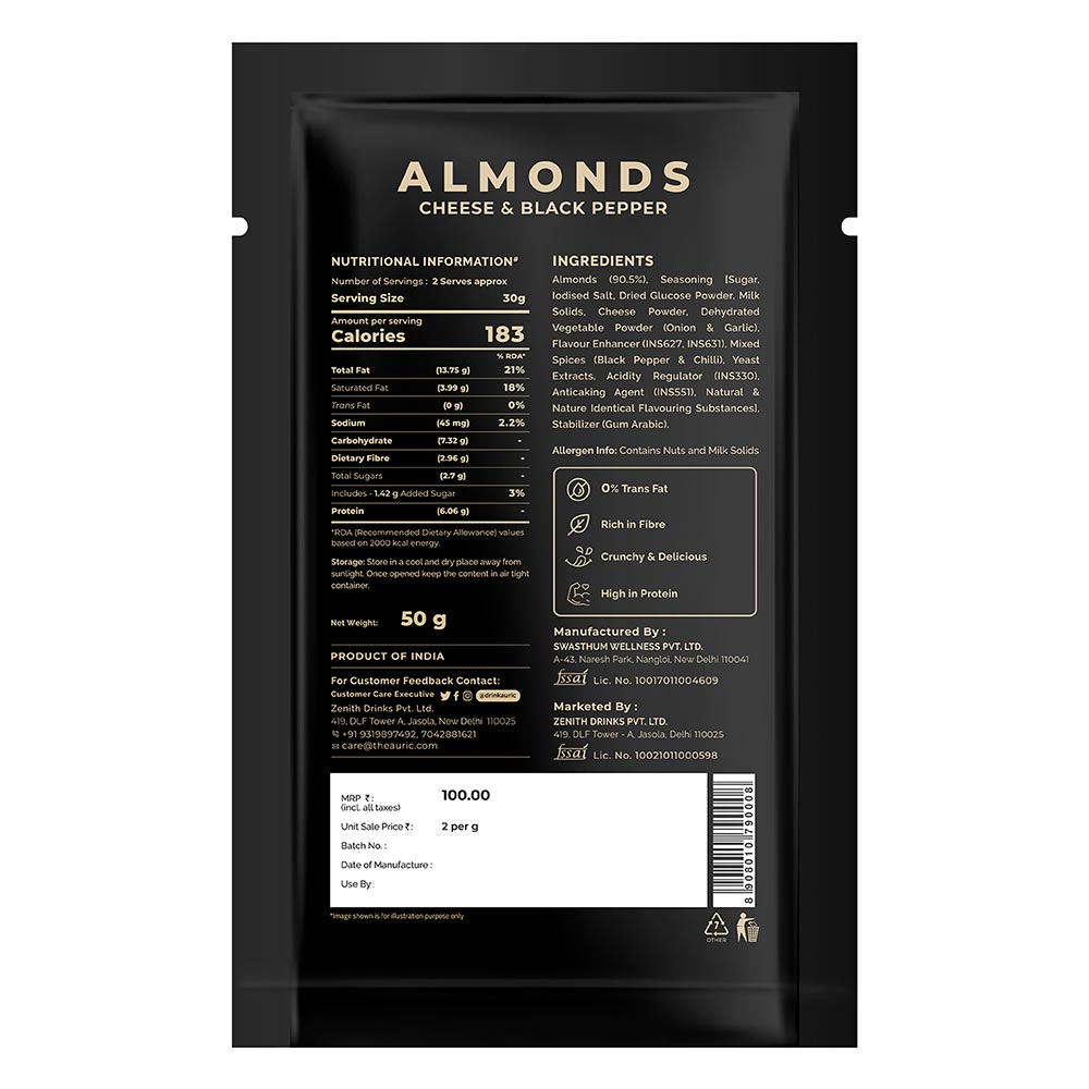 3 - Auric Steamed & Oven Roasted Almonds,  Cheese & Black Pepper (Pack of 4)  50 g 