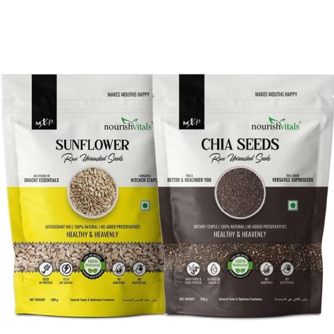 NourishVitals Healthy Munching Combo, Sunflower + Chia Raw Unroasted Seeds 2 Piece(s)/Pack