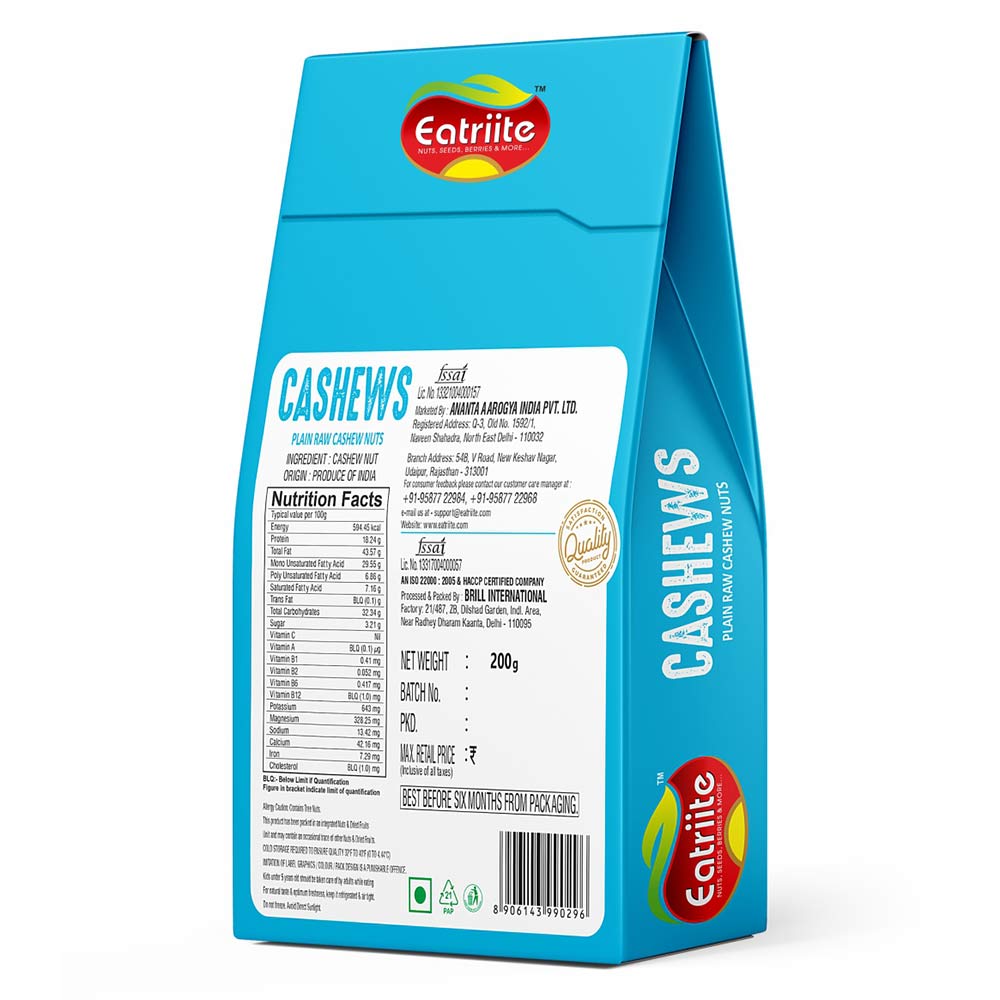 2 - Eatriite Plain Raw Cashews,  200 g  Unflavoured 