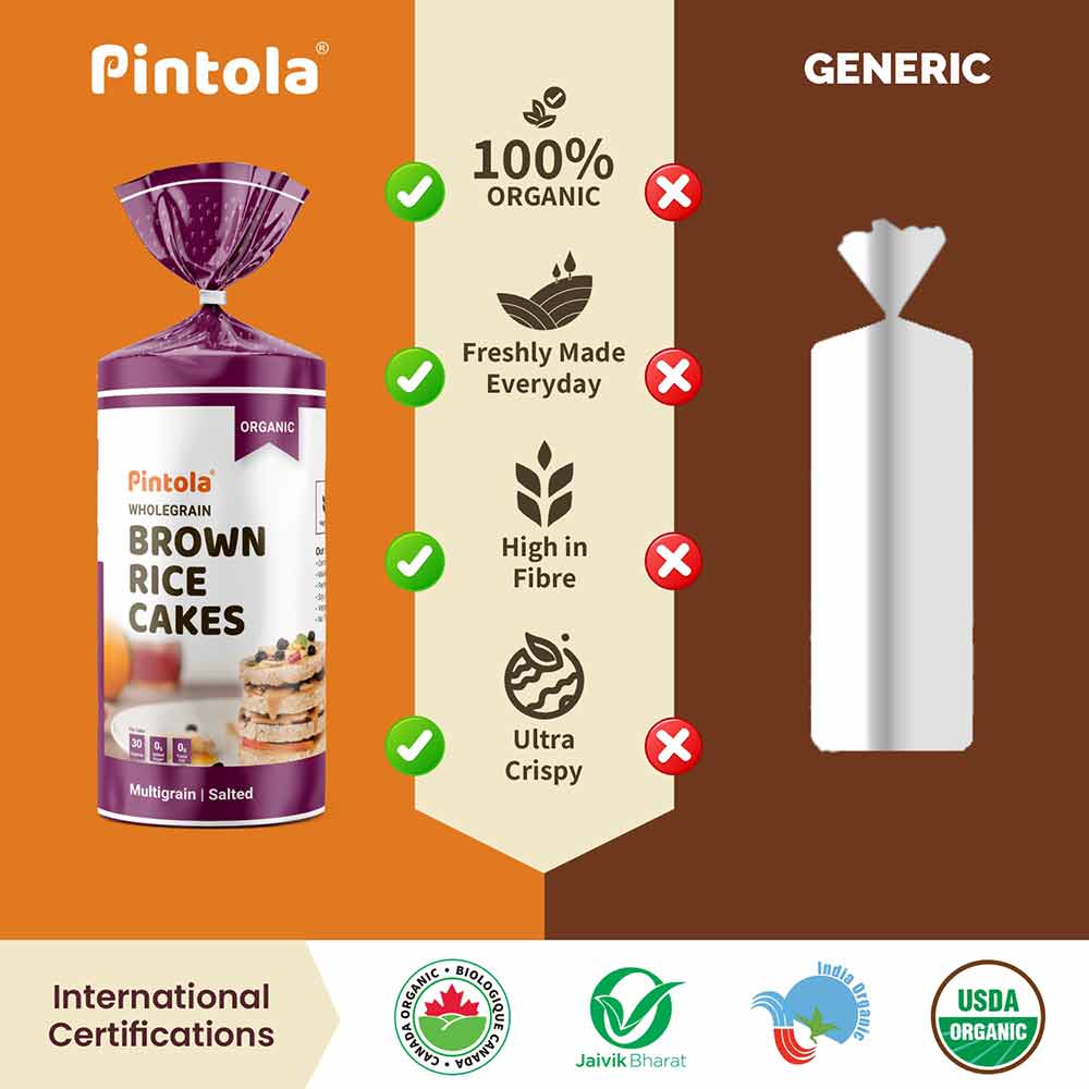 2 - Pintola Wholegrain Brown Rice Cakes,  Multigrain Salted (Pack of 2)  130 g 