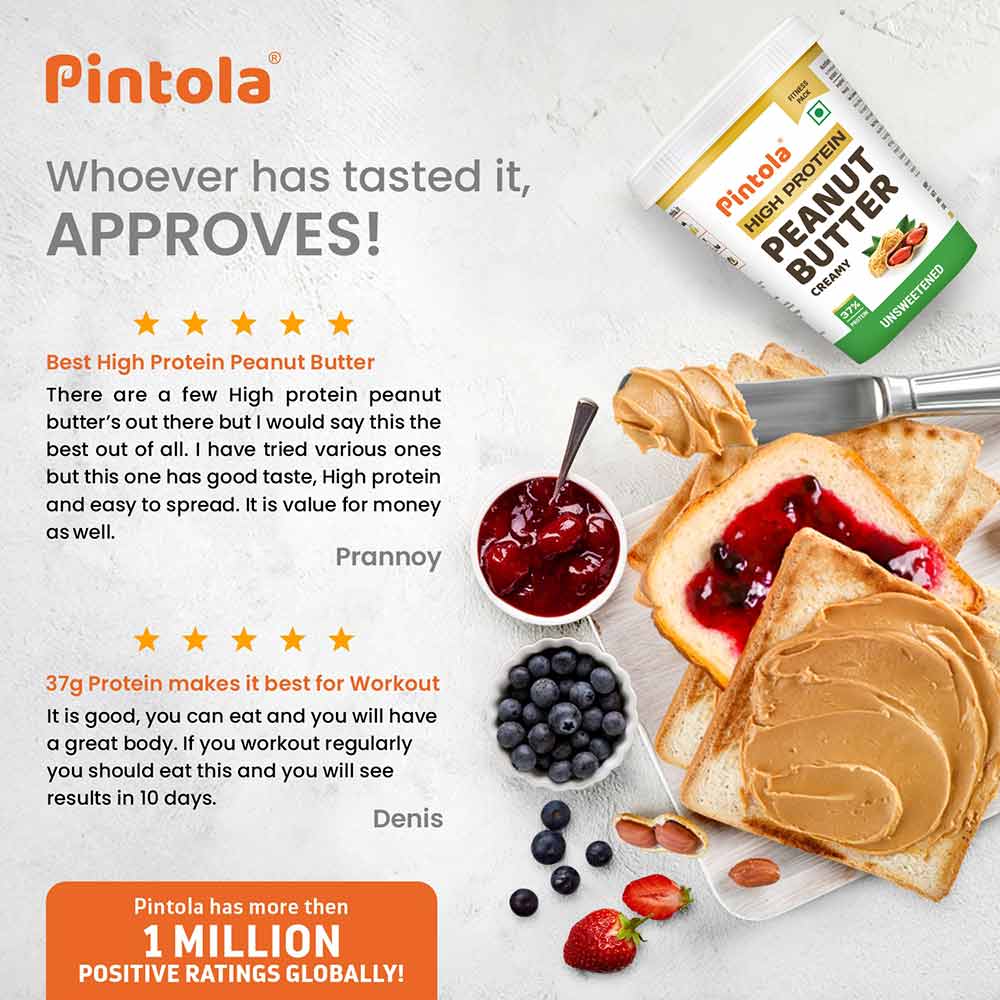 2 - Pintola High Protein Peanut Butter,  0.510 kg  Unsweetened Creamy 