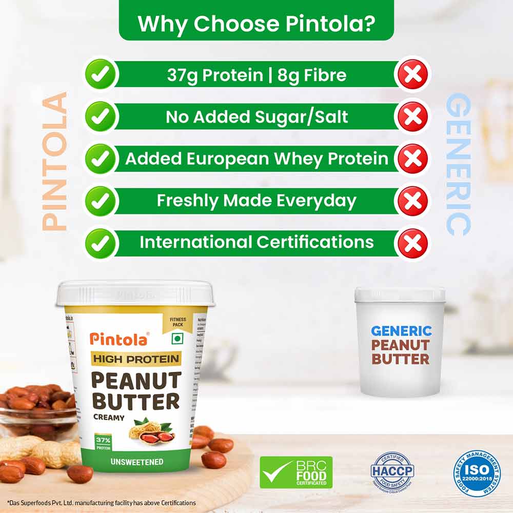 7 - Pintola High Protein Peanut Butter,  0.510 kg  Unsweetened Creamy 