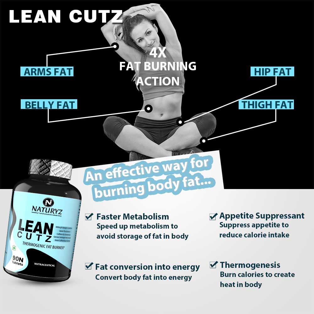 4 - Naturyz LEAN CUTZ Thermogenic Fat Burner 90 Tablets & Apple Cider Vinegar 20 Tablets Combo,  2 Piece(s)/Pack  Unflavoured & Apple 