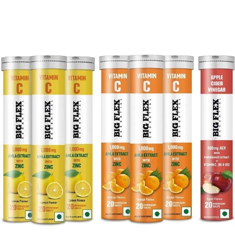 1 - Big Flex Vitamin-C, 20 tablet(s) Orange & Lemon (Pack of 6) with Apple Cider Vinegar 20 Effervescent Tablets