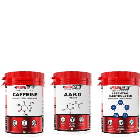 1 - Pharmgrade Healthy Living Caffeine with AAKG & Essential Electrolytes Combo,  60 tablet(s)  Unflavoured (Pre-workout Pack) 