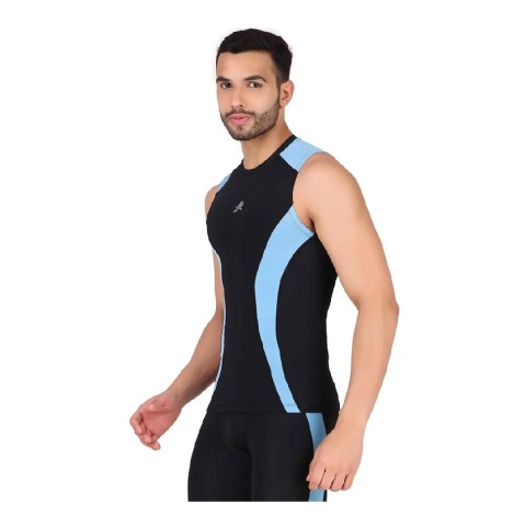 4 - Redesign Nylon DC Compression Cut Sleeve Tshirt,  Black/Aqua Blue  3XL 