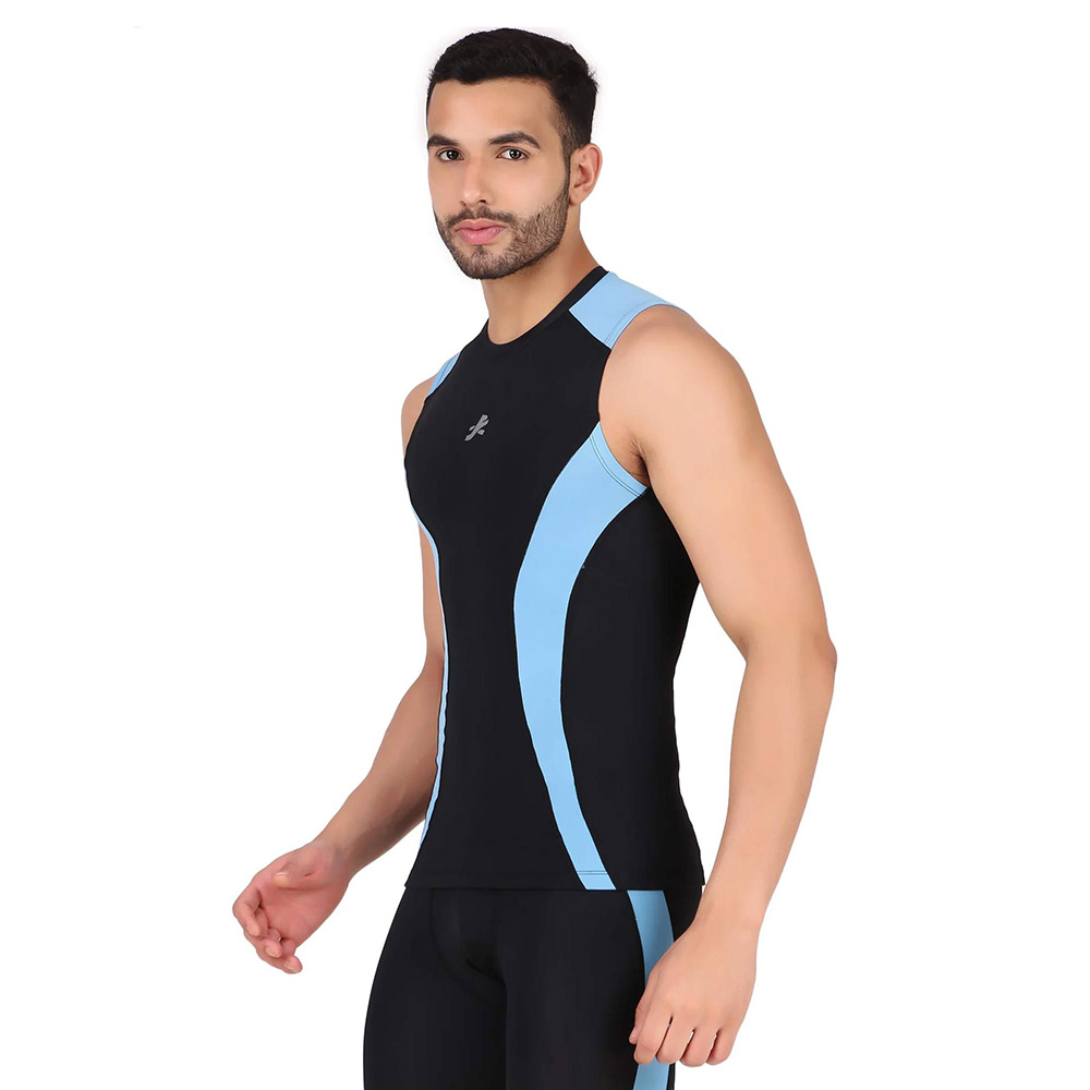 4 - Redesign Nylon DC Compression Cut Sleeve Tshirt,  Black/Aqua Blue  3XL 