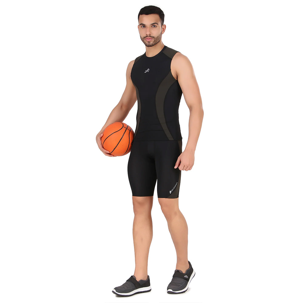 2 - Redesign Nylon DC Compression Cut Sleeve Tshirt,  Black/Green  Large 