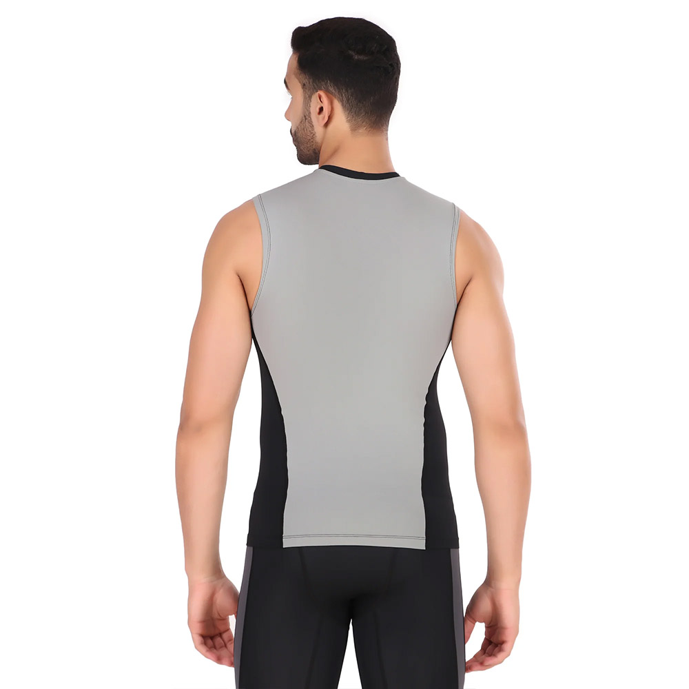 3 - Redesign Nylon DC Compression Cut Sleeve Tshirt,  Black/Light Grey  Large 