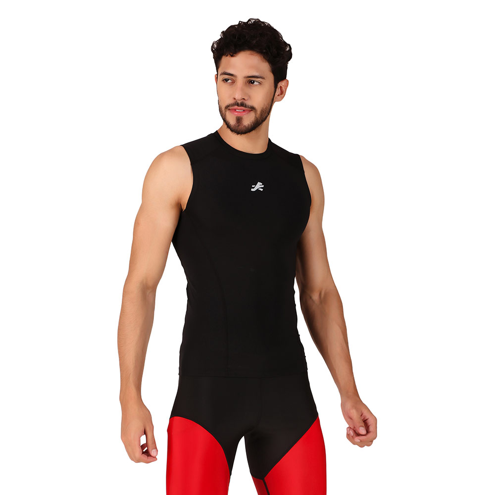 2 - Redesign Nylon Compression Cut Sleeve Tshirt,  Black  Medium 