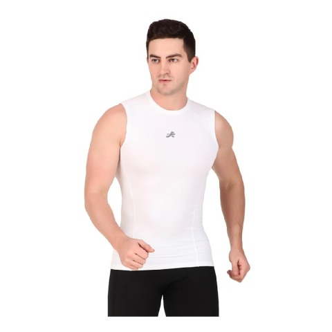 1 - Redesign Nylon Compression Cut Sleeve Tshirt,  White  XXL 