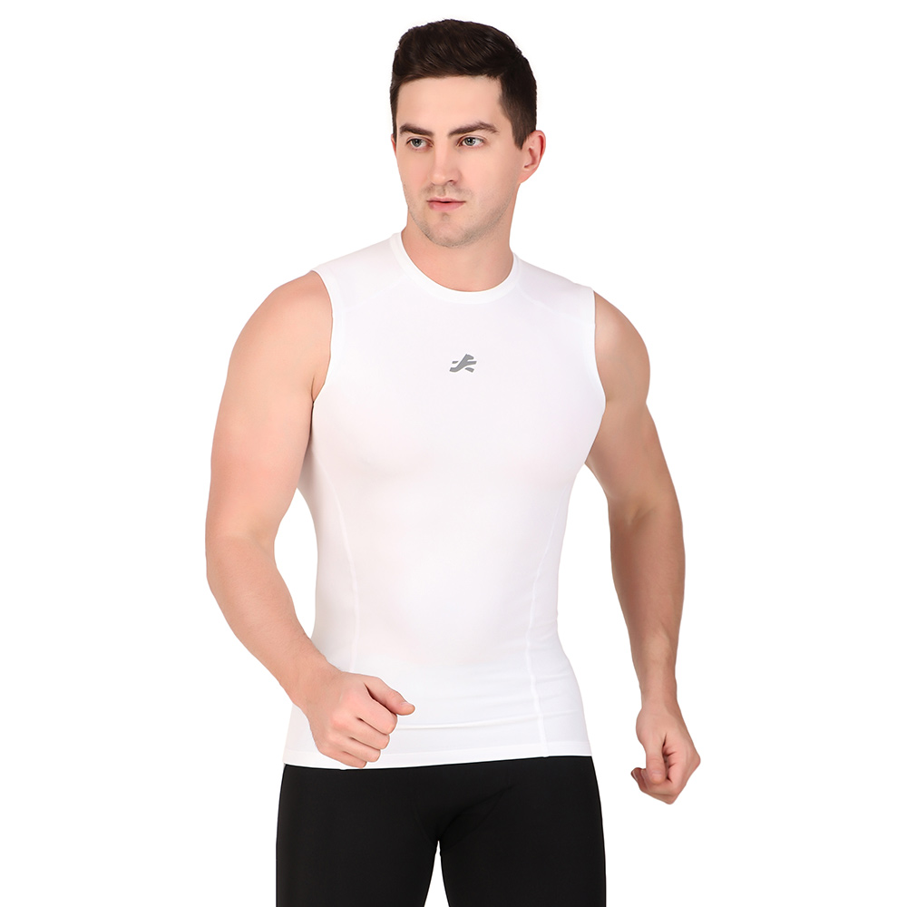1 - Redesign Nylon Compression Cut Sleeve Tshirt,  White  XXL 