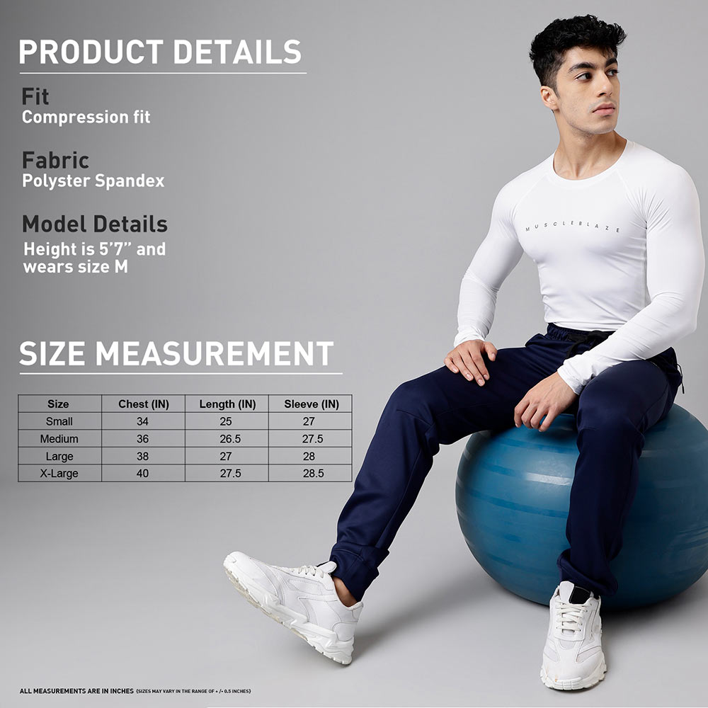 MuscleBlaze Compression Muscle Tee Full Sleeve,  Polar White  X-Large