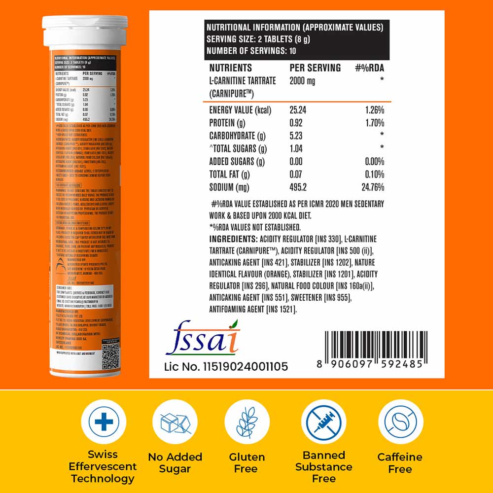 10 - Fast & Up Lean Body with L-Carnitine 2000mg,  20 tablet(s)  Orange (Pack of 3) 