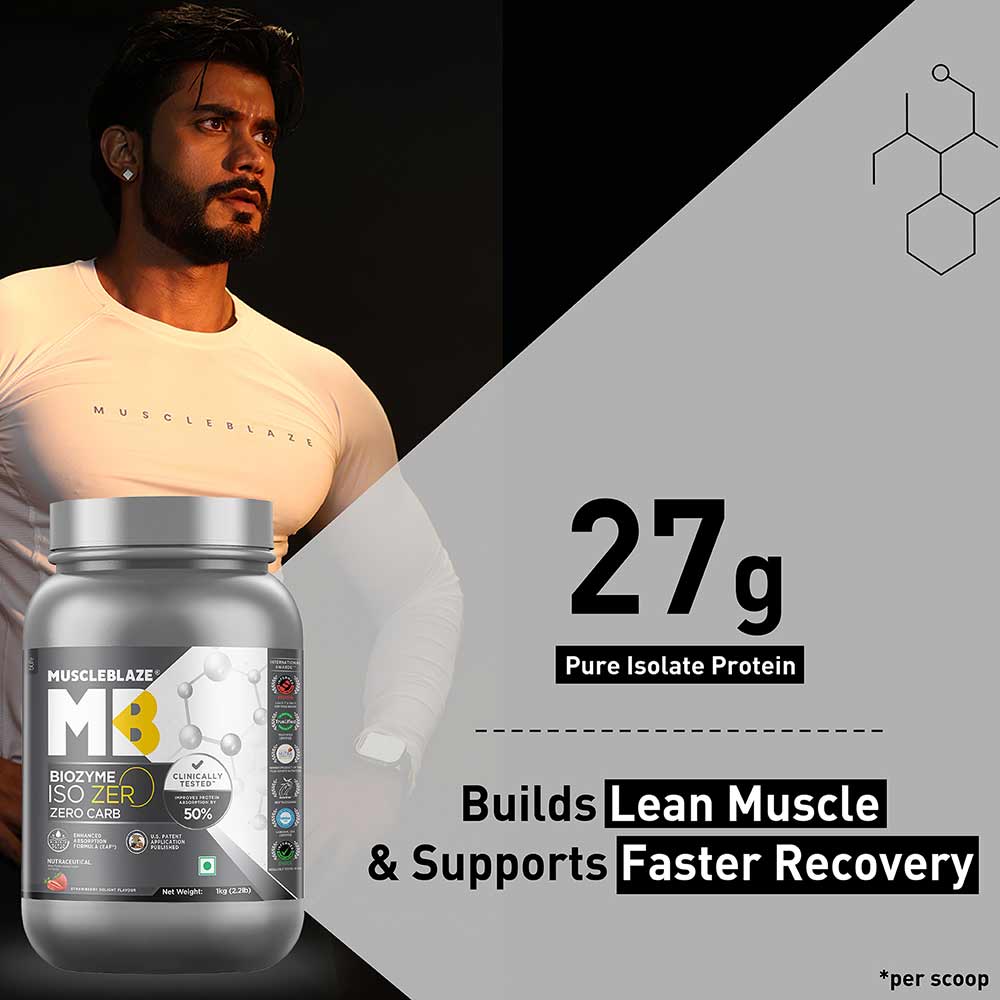 5 - MuscleBlaze Biozyme Iso-Zero,  2.2 lb  Zero Carb Strawberry Delight 