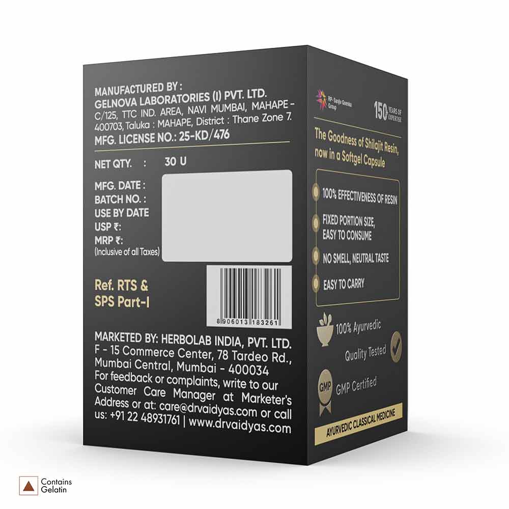 12 - Dr. Vaidya's Herbo24Turbo 100% Pure Himalayan Shilajit Resin,  60 softgels 