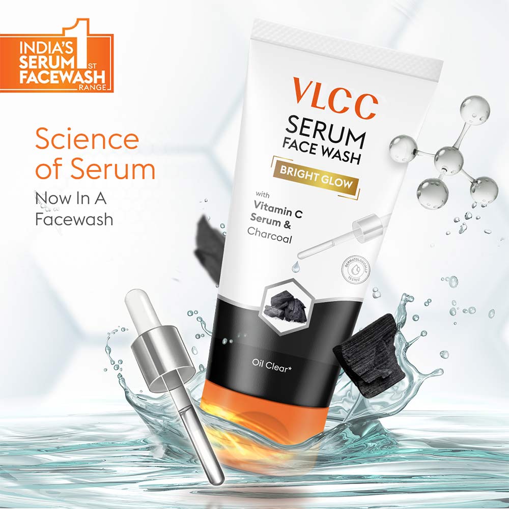 6 - VLCC Bright Glow Serum Face Wash,  150 ml  with Vitamin C Serum & Charcoal (Buy One Get One) 