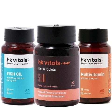 Healthkart HK Vitals Multivitamin, Fish Oil & Biotin 60 Tabs Combo