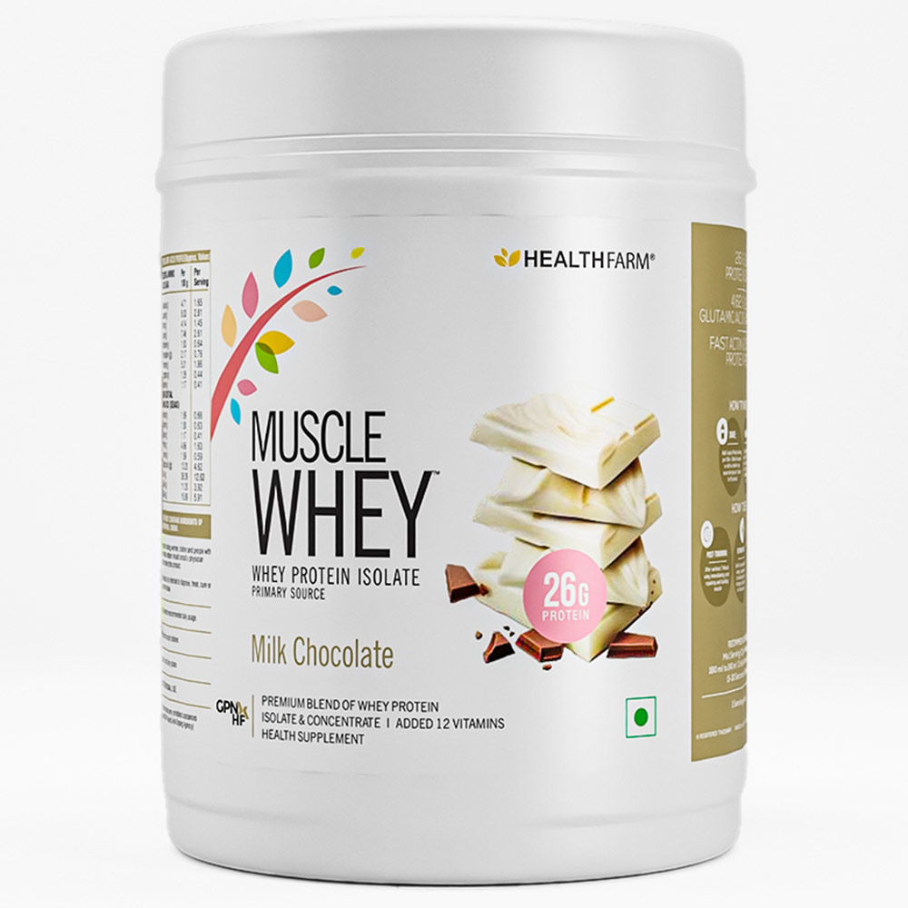 1 - Healthfarm Muscle Whey,  1.1 lb  Milk Chocolate 