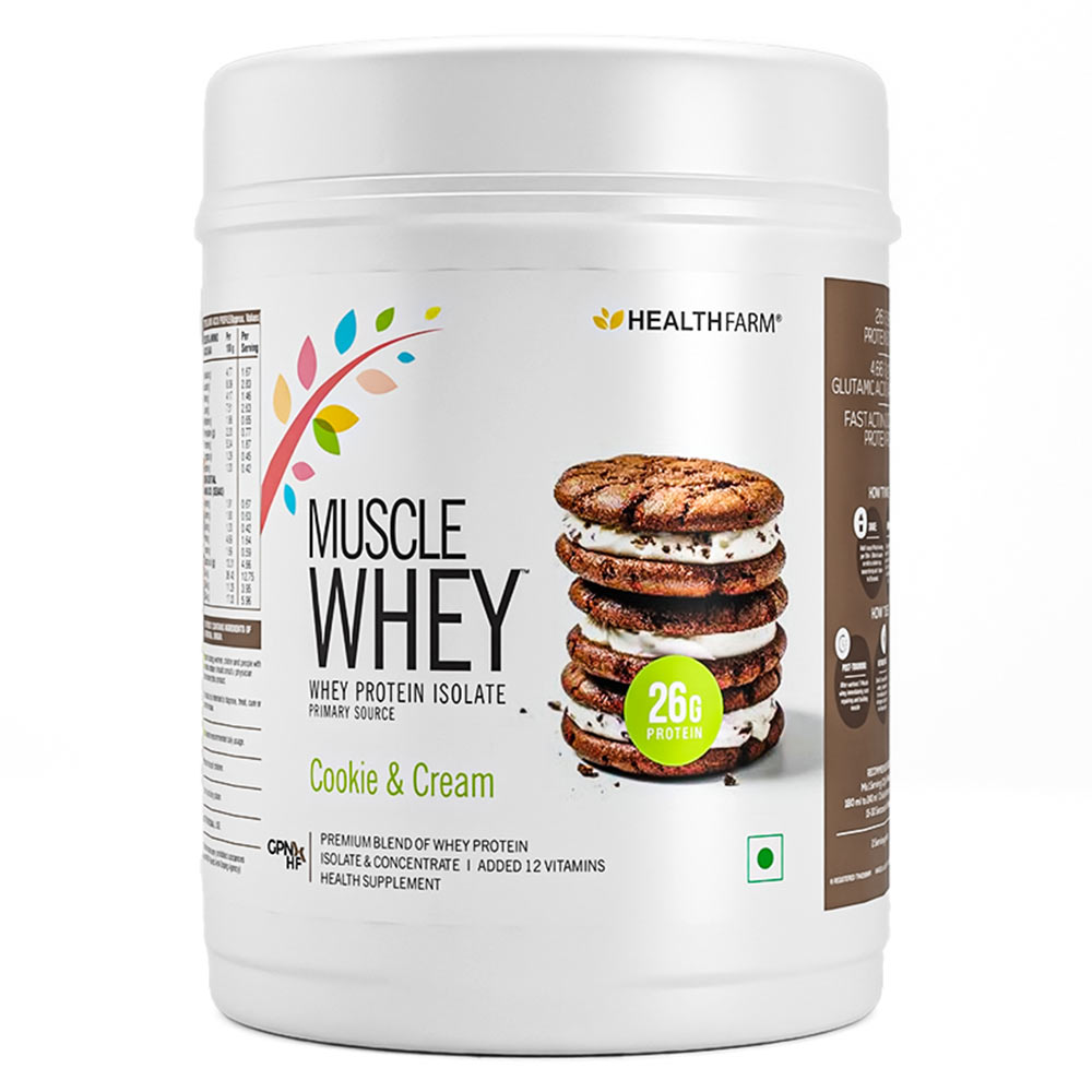 1 - Healthfarm Muscle Whey,  1.1 lb  Cookie & Cream 