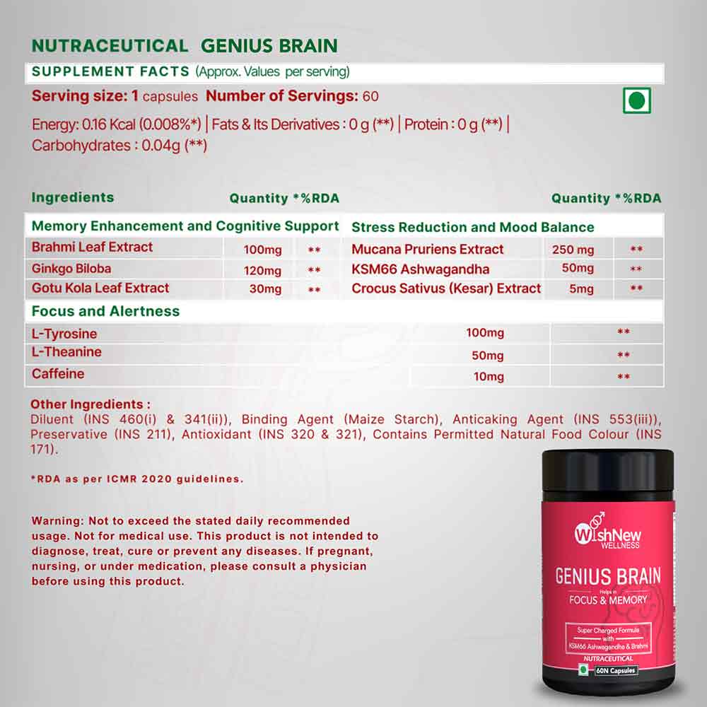 4 - WishNew Wellness Genius Brain with Liver Care & Multivitamin Men 18+ Combo,  60 capsules 