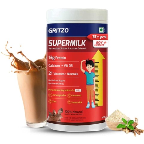 1 - Supermilk Gritzo Height+ for 13+ Yrs Boys,  400 g  Double Chocolate 