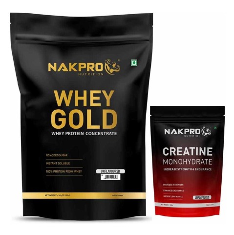 1 - Nakpro Whey Gold Protein Concentrate,  2.2 lb  Unflavoured with Creatine Monohydrate 0.22 lb Unflavoured 