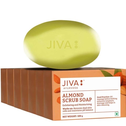 1 - Jiva Ayurveda Almond Scrub Soap,  100 g  for All Skin Types (Pack of 7) 