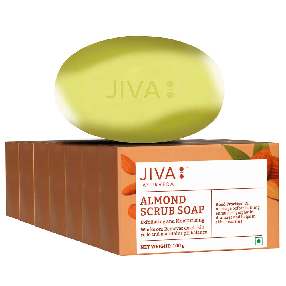 1 - Jiva Ayurveda Almond Scrub Soap,  100 g  for All Skin Types (Pack of 7) 