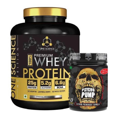 1 - One Science 100% Premium Whey Protein 5 lb Chocolate Charge & Psycho Pump 0.73 lb Combo, 2 Piece(s)/Pack Fruit Punch