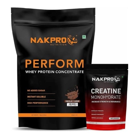 Nakpro Perform Whey Protein Concentrate 2.2 lb & Creatine Monohydrate 0.22 lb Combo, 2 Piece(s)/Pack Chocolate & Unflavoured