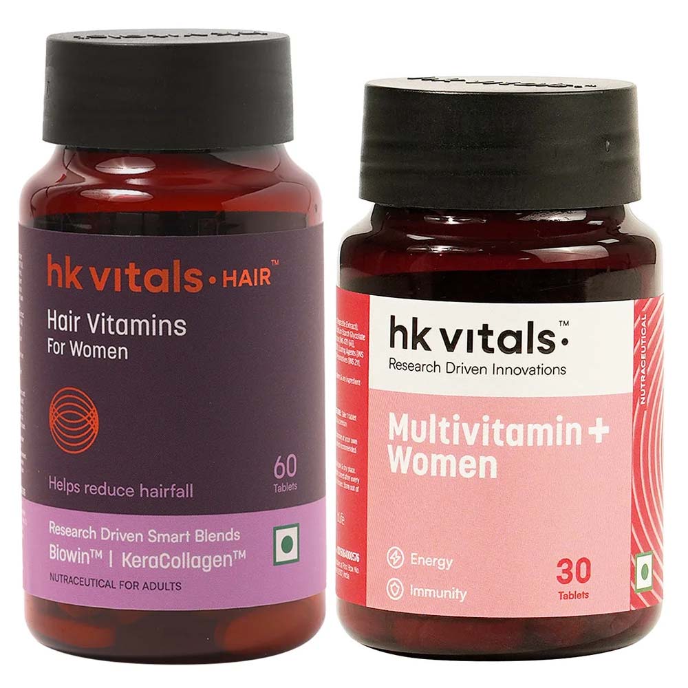 HK Vitals Hair Vitamins 60 tabs and Multivitamin Plus 30 tabs for Women Combo