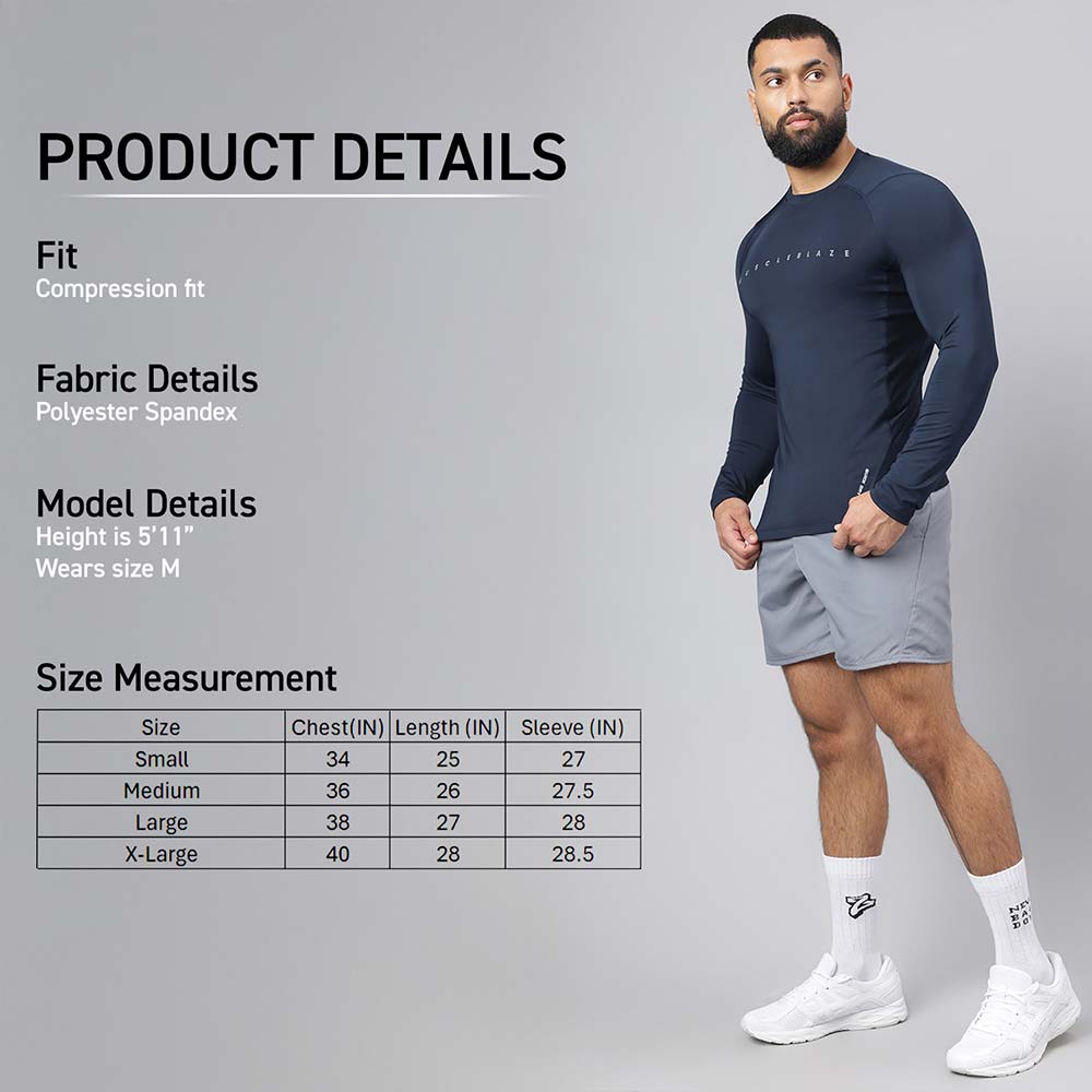 6 - MuscleBlaze Air Tech Compression MuscleTee Full Sleeve,  Navy  Small