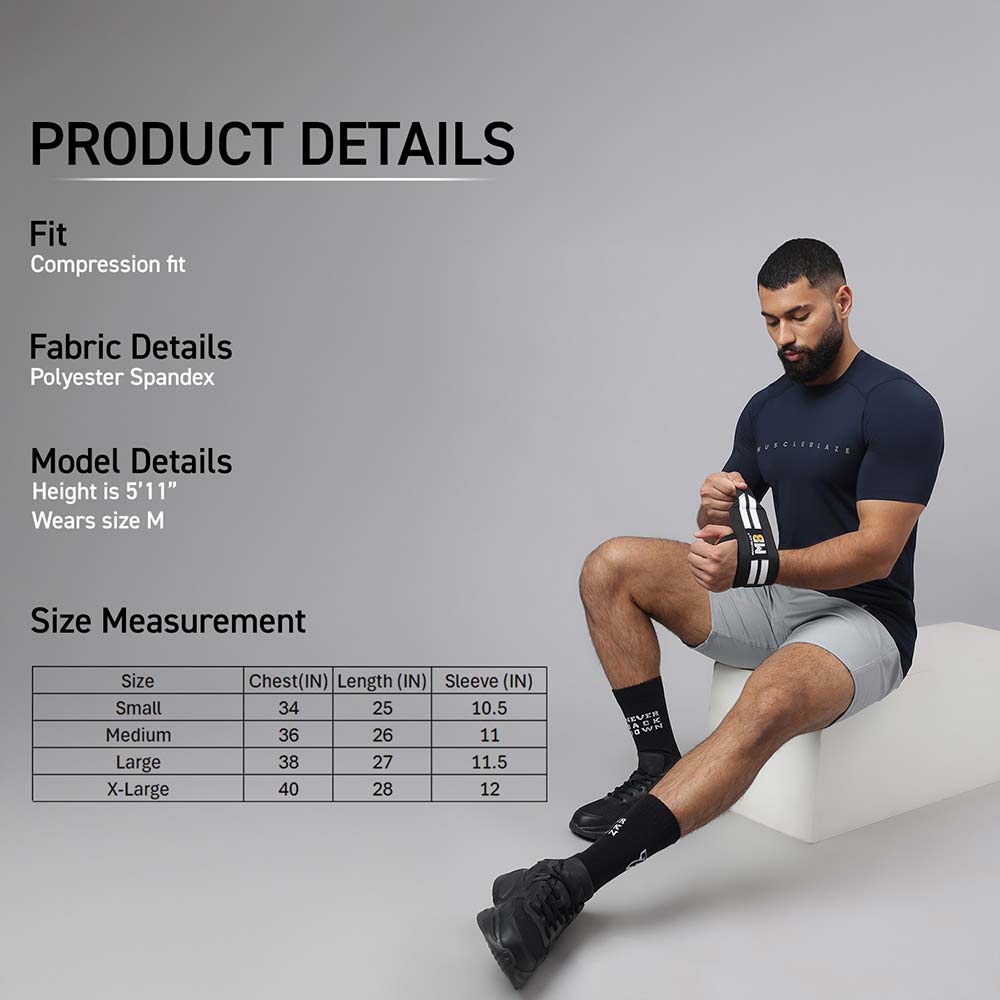6 - MuscleBlaze Air Tech Compression MuscleTee Half Sleeve,  Navy  Large