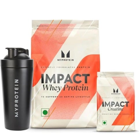 1 - Myprotein Impact Whey Protein 5.5 lb Chocolate Smooth & Impact Creatine Combo, 0.55 lb Unflavoured with Pro Metal Shaker 700ml Black