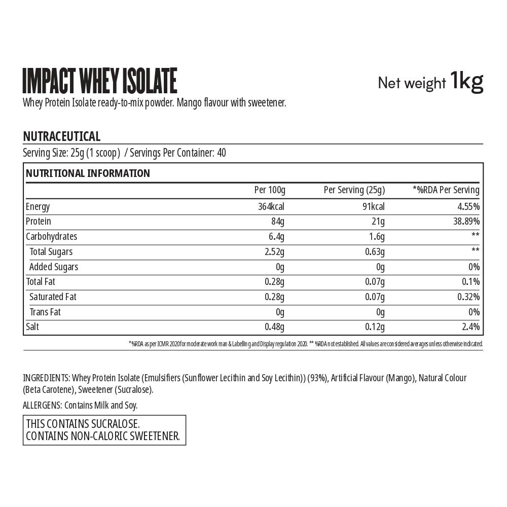 3 - Myprotein Impact Whey Isolate Powder,  2.2 lb  Mango - UK 