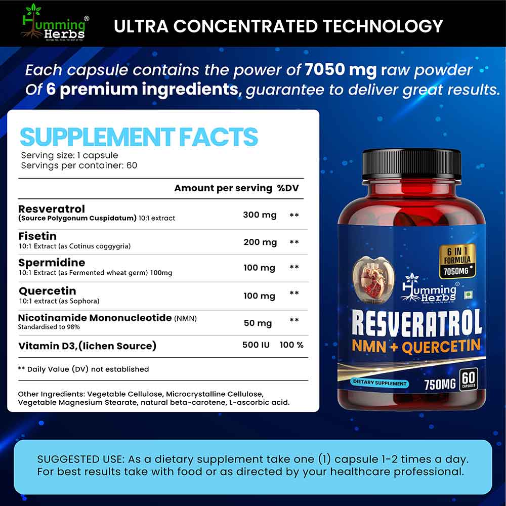 5 - Humming Herbs Resveratrol NMN + Quercetin,  60 capsules 