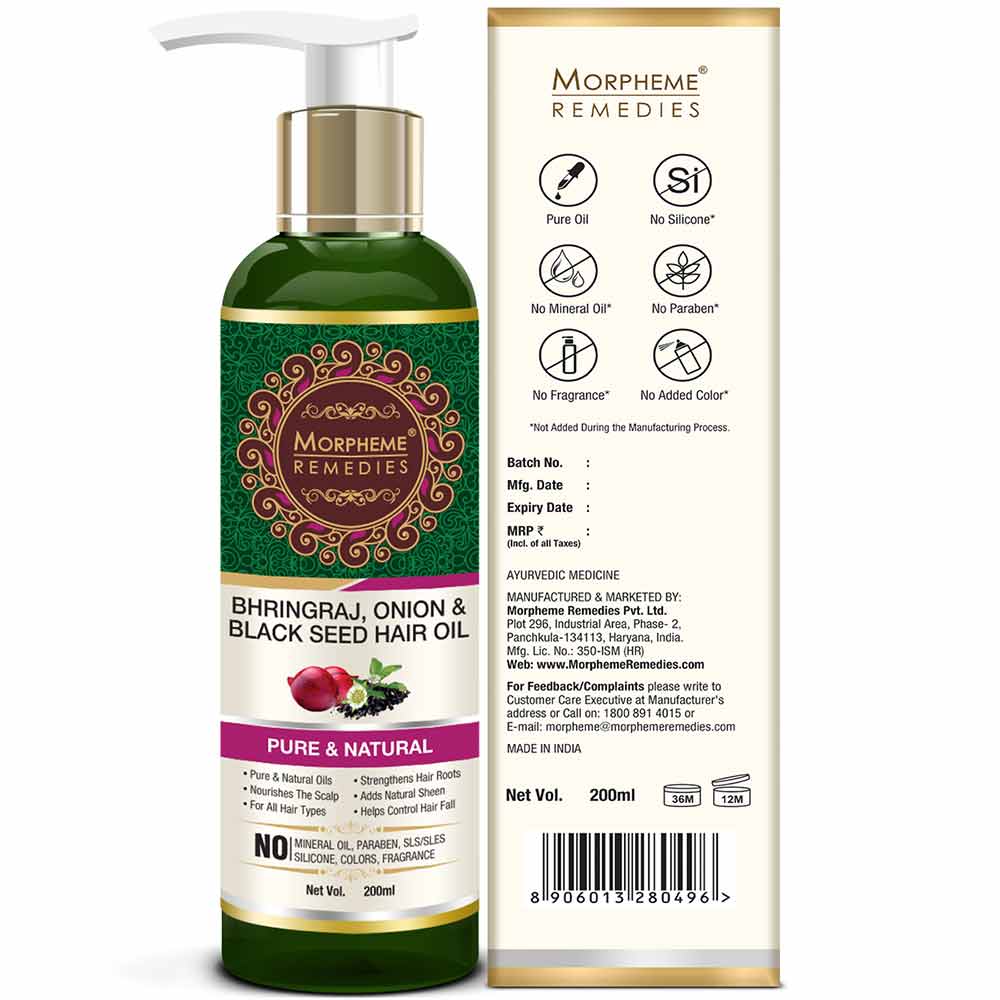 8 - Morpheme Remedies Bhringraj Onion & Black Seed Hair Oil,  200 ml  Pure & Natural 
