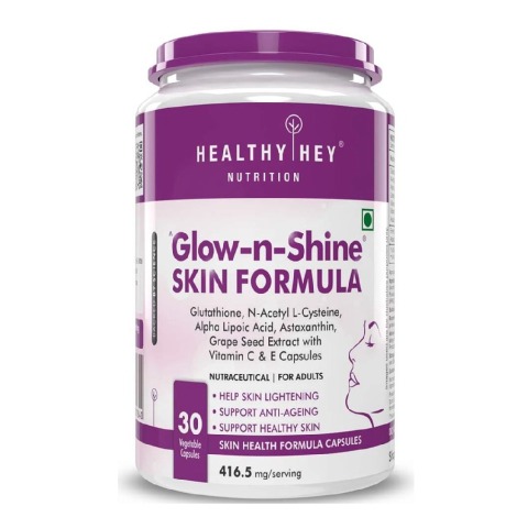 1 - HealthyHey Nutrition Glow-n-Shine Skin Formula,  Unflavoured  30 veggie capsule(s) 