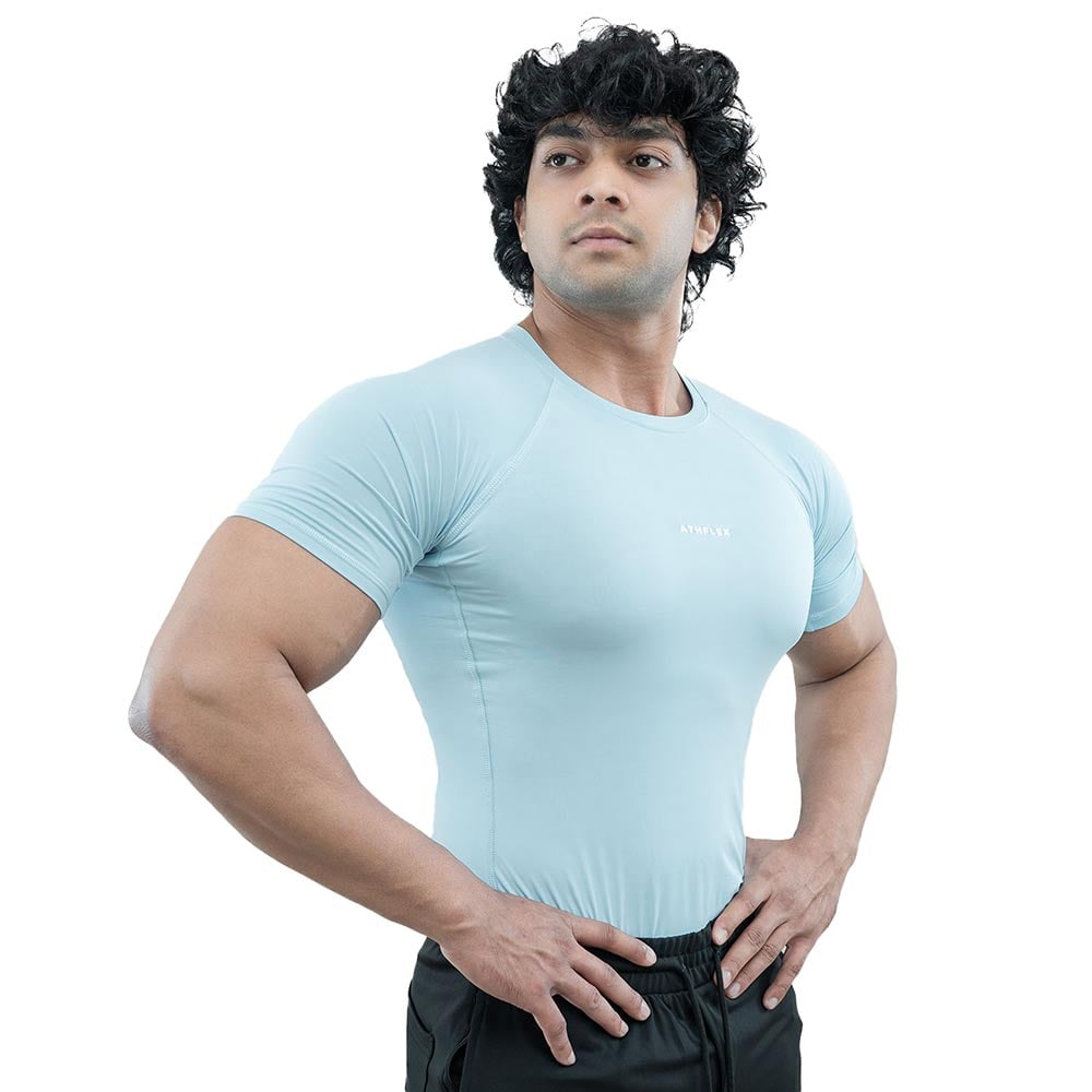 3 - Athflex Men's Half Sleeve Ace Compression T-Shirt,  Small  Powder Blue 
