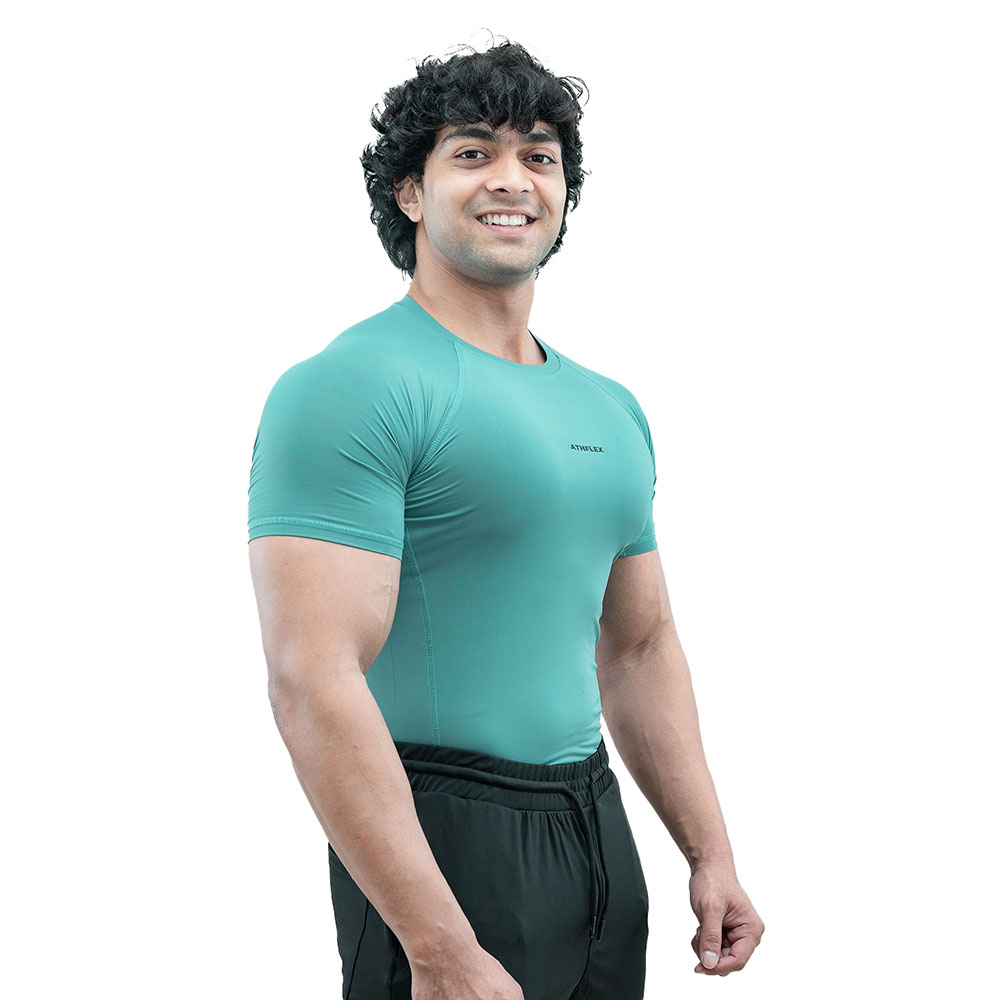 4 - Athflex Men's Half Sleeve Ace Compression T-Shirt,  XXL  Sea Green 