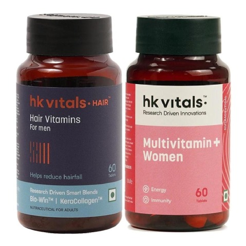 HealthKart HK Vitals Multivitamin Plus Women & Hair Vitamins for Men 60 Caps Combo