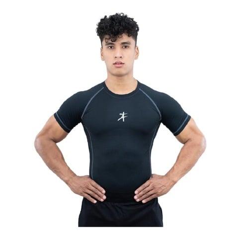 2 - Athflex Men's Muscle Fit Half Sleeve Textured Compression T-Shirt,  XXL  Black 