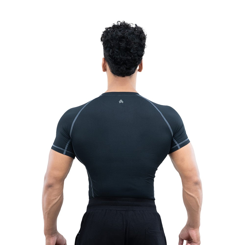 5 - Athflex Men's Muscle Fit Half Sleeve Textured Compression T-Shirt,  Medium  Black 